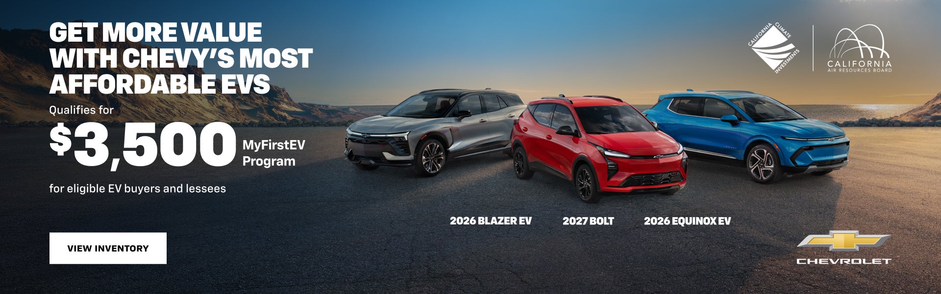 Get More Value With Chevy's Most Affordable EVs. Qualifies for $3,500 MyFirstEV Program for eligi...